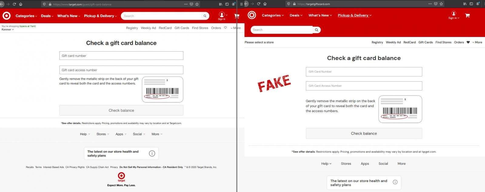 Scammers spoof Target's gift card balance checking page